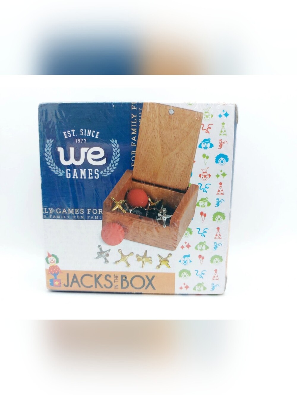 WE Games Jacks in the Box Wooden Classic Metal Jacks Game New Sealed Travel Toy